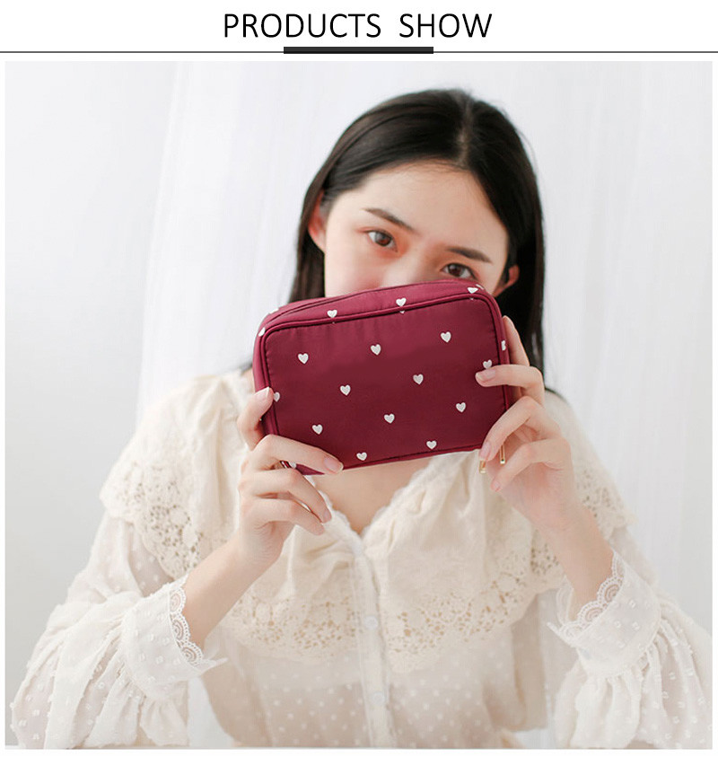 Beautiful Printed Pink Heart Satin Fabric Makeup Brush Bag With Zipper