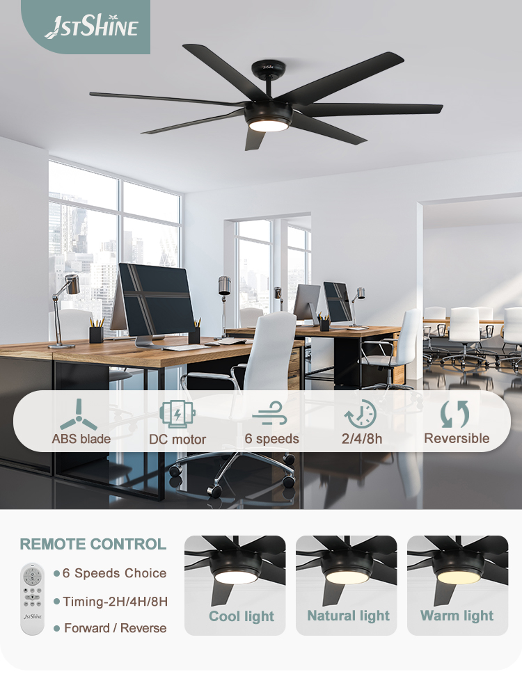 65 Inch 7 ABS Black Blades LED Ceiling Fan with Remote Control and Multicolor Lighting