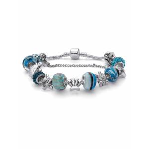 China Round Blue Crystal Sea Life Turtle and Starfish Charm Bracelet Silvertone 8 Length on sale