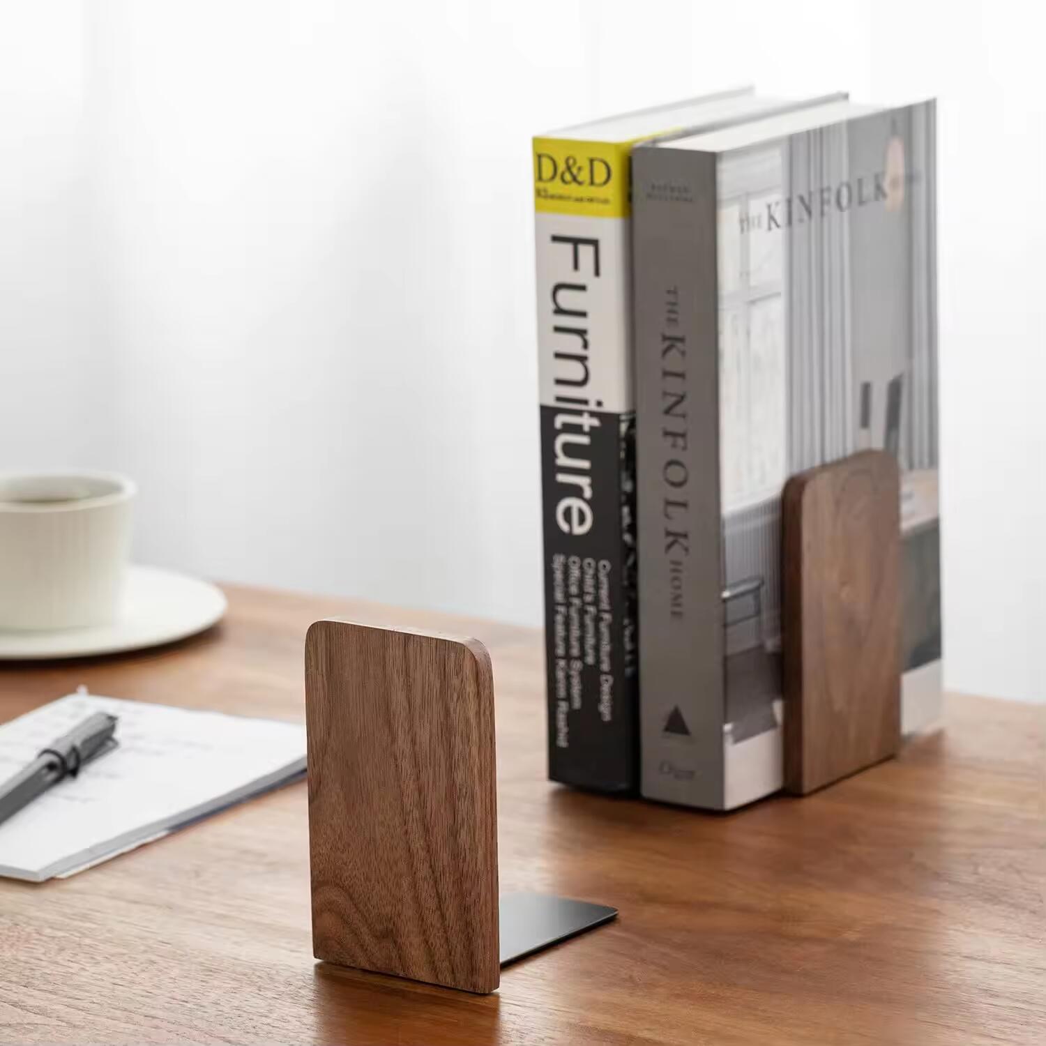 Wooden Non-Skid Bookend for Shelves, Book Stand for CDs