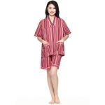Stripe Sweat Steaming Elastic Waist Clothes Couples Pajamas Red / Yellow / Pink