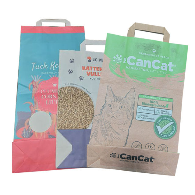 7 Colours Paper Cat Litter Bags Handle Kraft Paper Packaging Bags Open Mouth