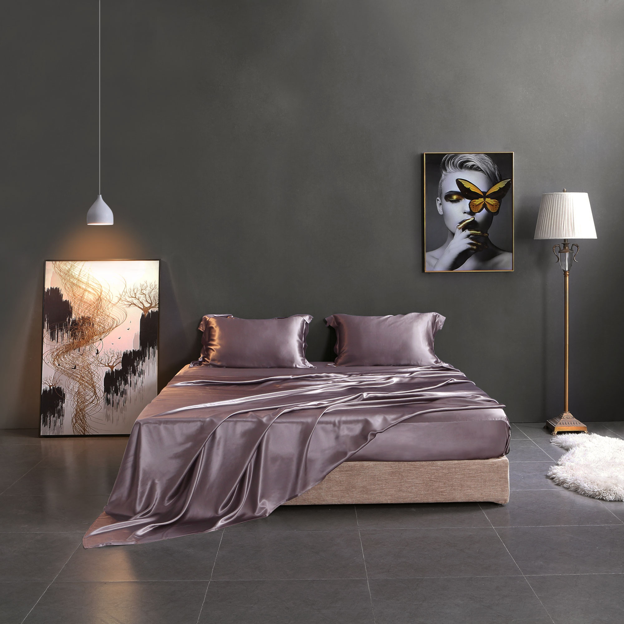 Reactive Printing Luxury Silk Satin Bedding Set Pure Mulberry 19 Momme Silk 4pcs for Home