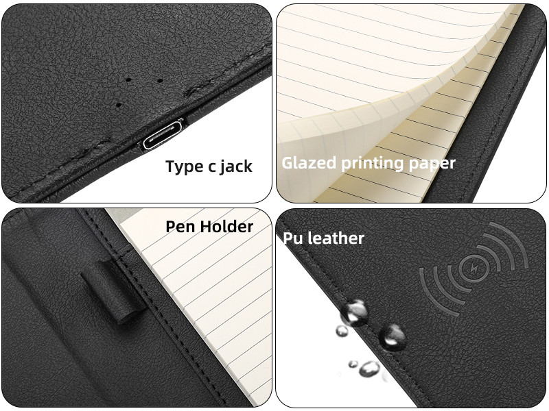 Business Gifts Custom Logo Pu Leather Cover 15W Fast Charging Wireless Phone Charger And Notebook