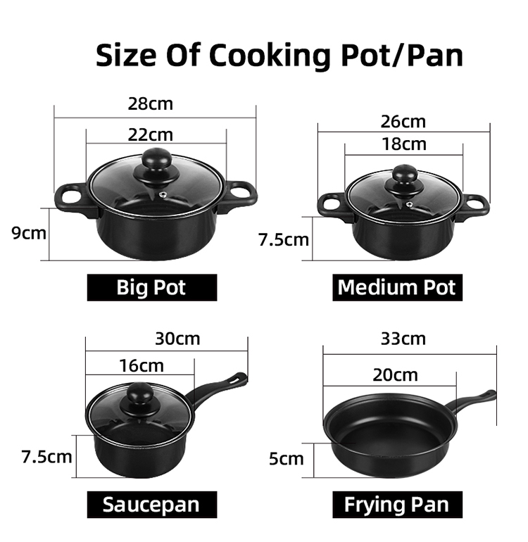 Mordern Style 13 Piece Black Cast Iron Pan Set Non Stick Coating
