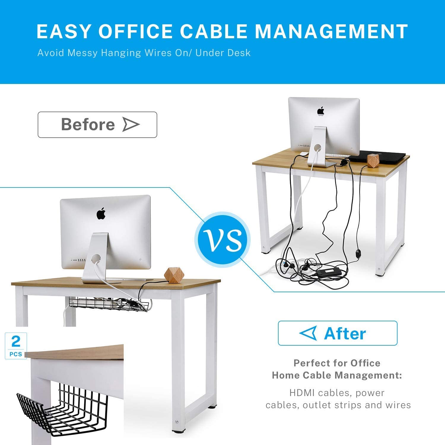 Organize Your Desk Cables with No Drill Carbon Steel Cable Tray and Wire Organizer