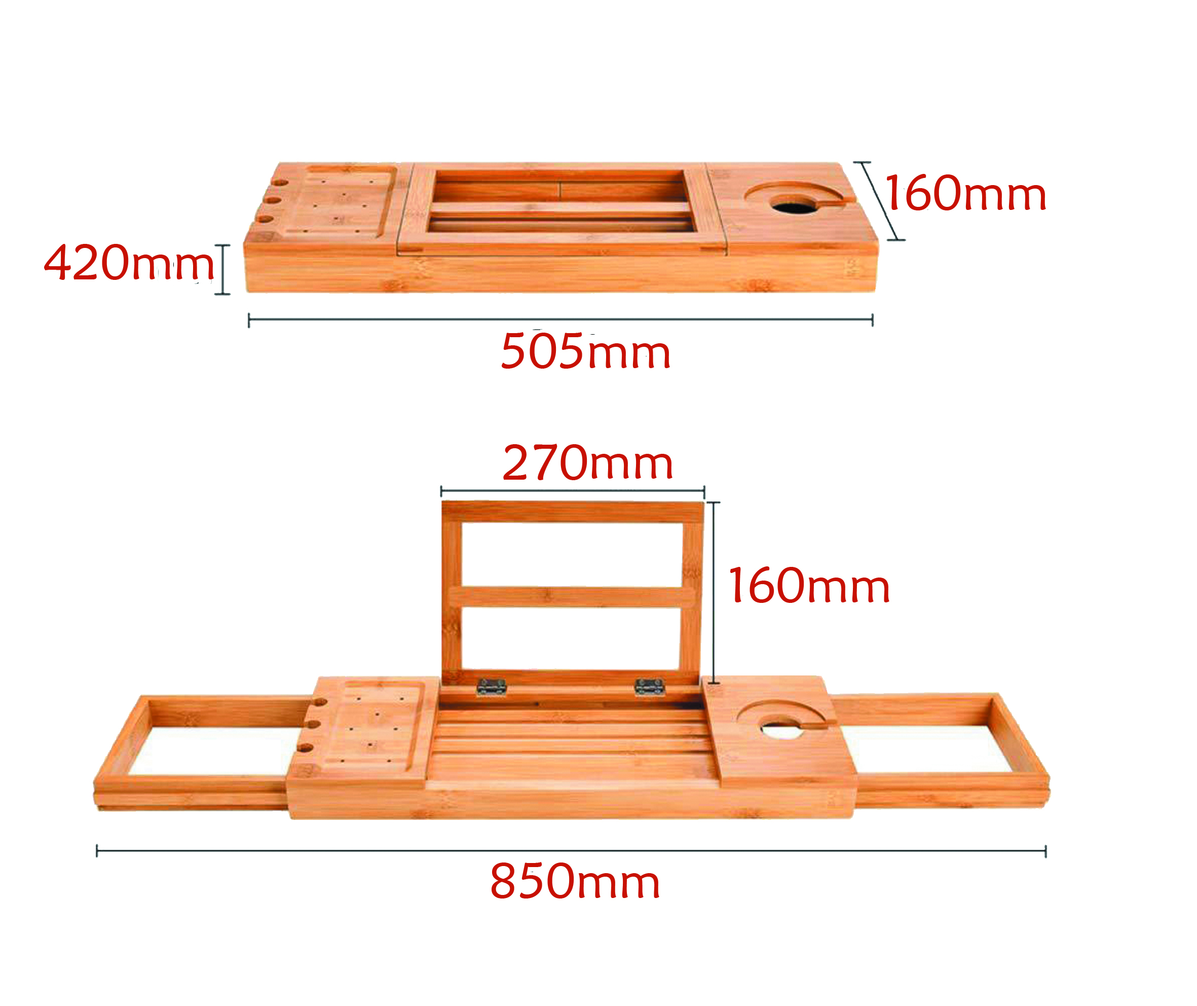 Modern Bath Bamboo Tray Caddy Extendable Bath Rack Tray