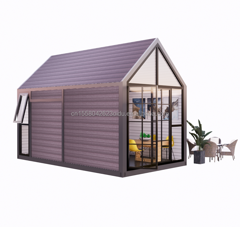 Triangular log house 20ft Folding Shipping wood house with 100mm Wave Sandwich Panel Walls and Aluminum Alloy Windows