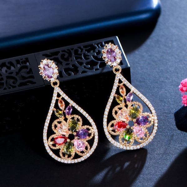 Luxury Female Crystal Zircon Stone Earrings Fashion silver color Earrings