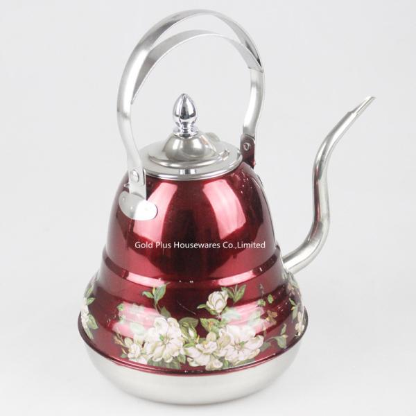 1.2 Liter Red Stainless Steel Tea Kettle Spout Long Mouth Metal Handle Drip Milk