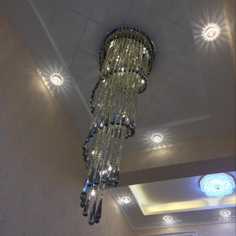 Modern Chandelier For Smoky Gray Crystal Luxury Fixtures Long Interior Stairway Chandelier(WH-NC-33)