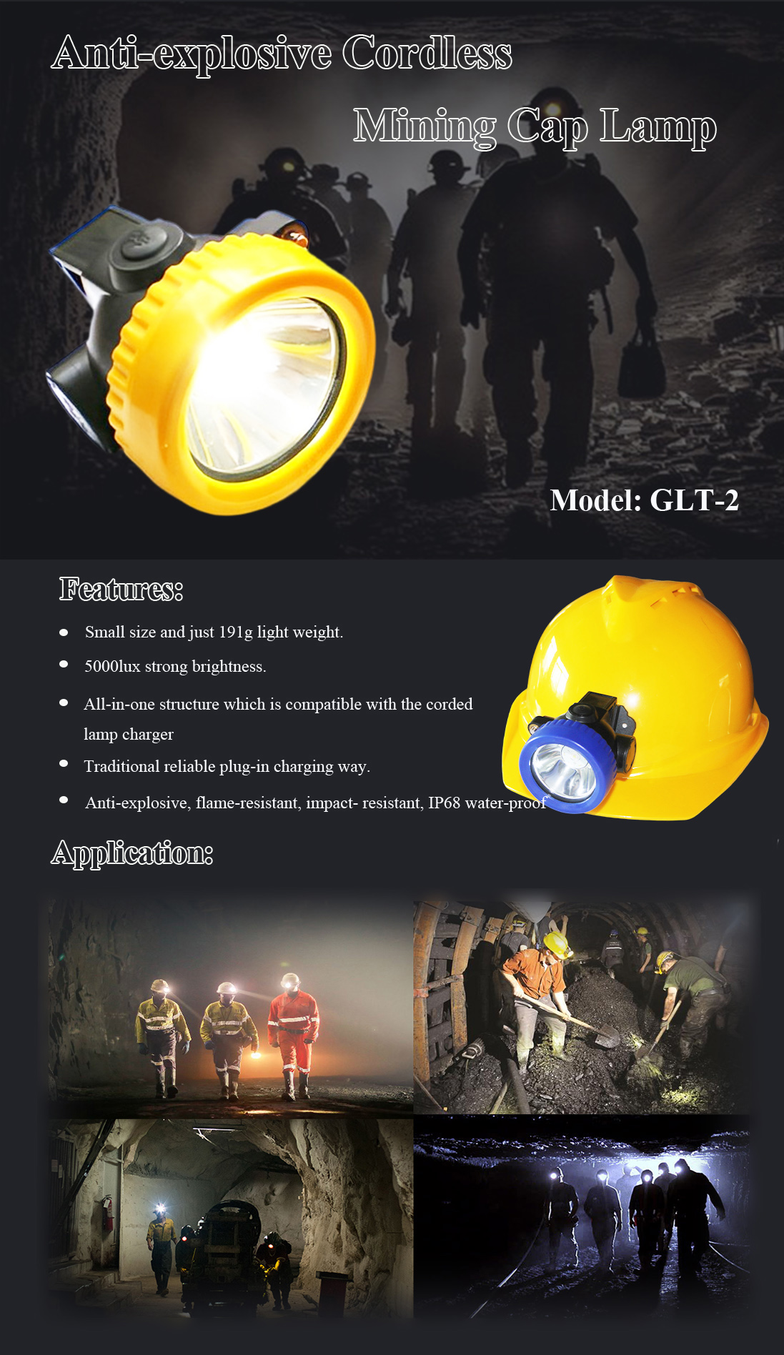 GLT-2 cordless miner cap lamp with small size light weight anti-explosive