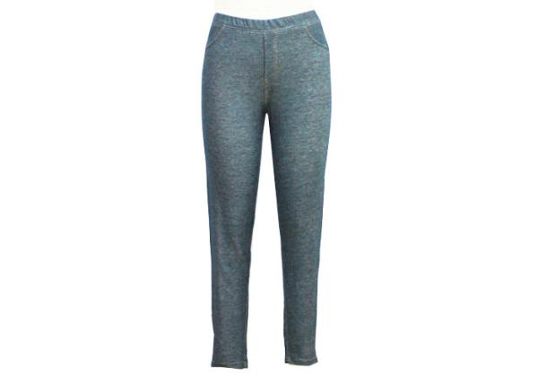 Knitted Ladies Casual Pants Fake Denim Dress Trousers Double Needle Stitch On