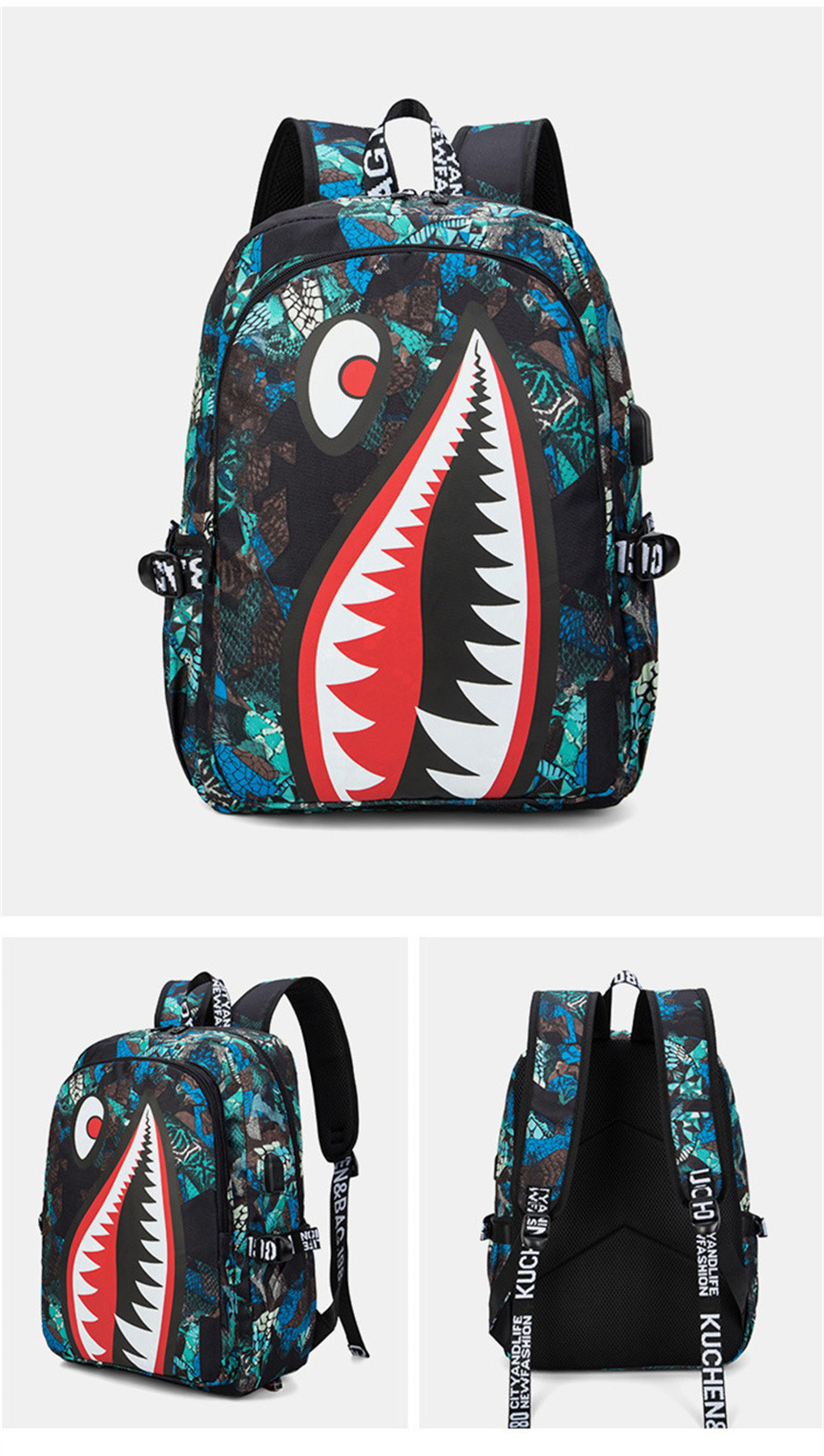 3D Printed School Students Children's Fashion Schoolbag Shark Personality Pattern Printing Light Leisure Simple Backpack