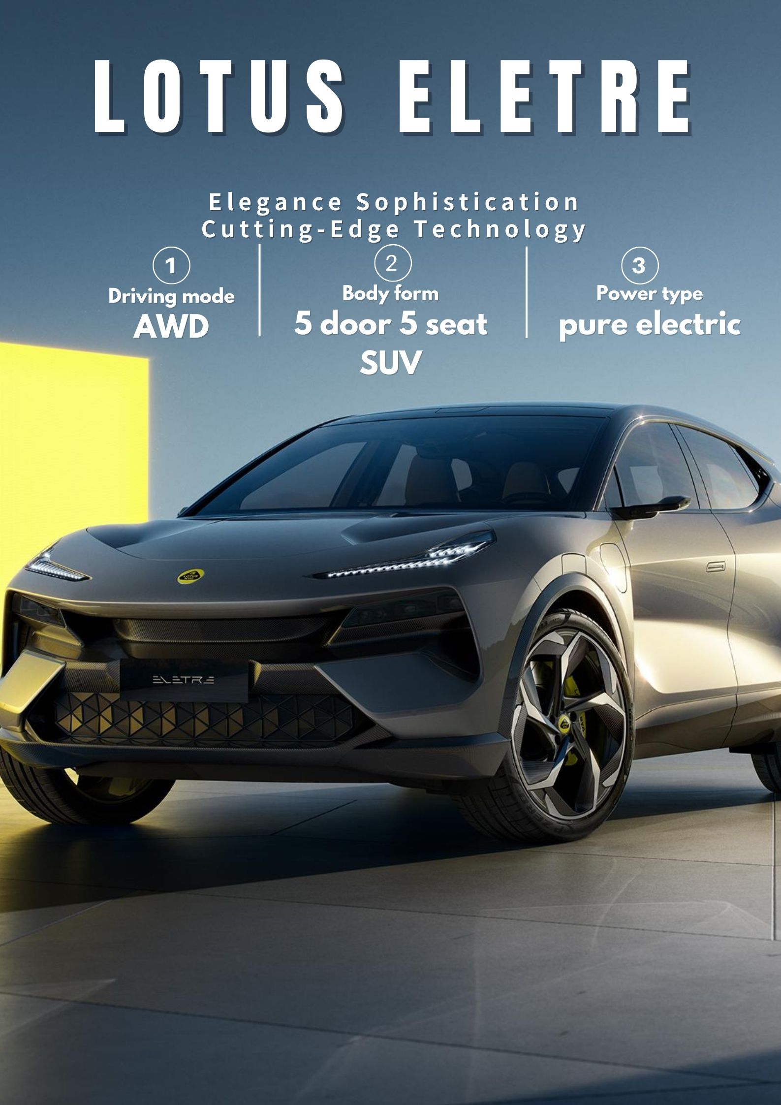 Energy Type Pure Electric Lotus NYO Eletre S R 4WD SUV EV Car with LED Headlight