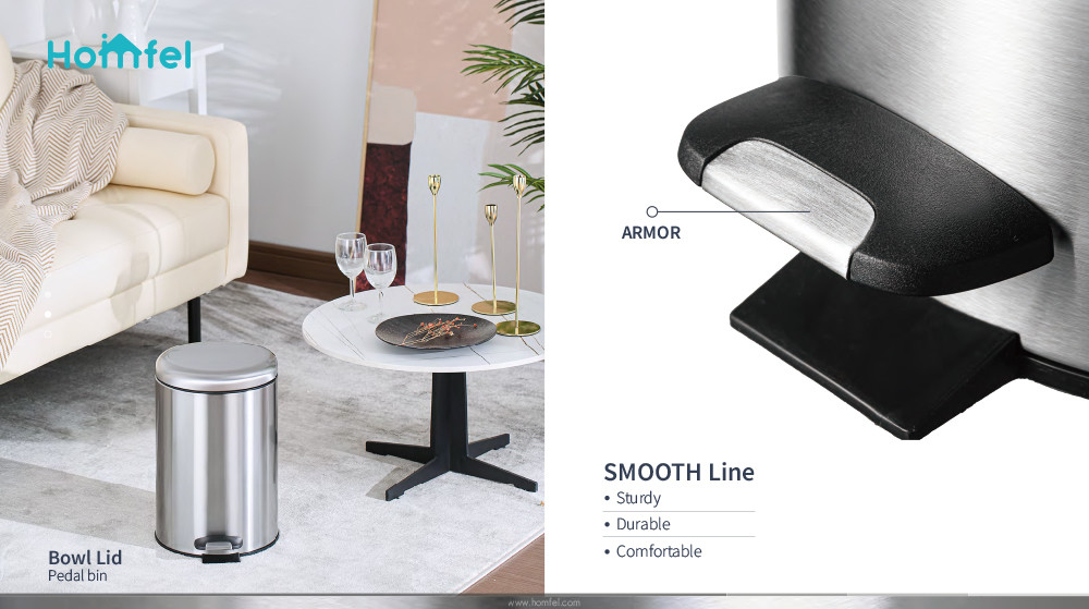 Round Stainless Steel Foot Pedal Trash Can With Quiet Close Lid