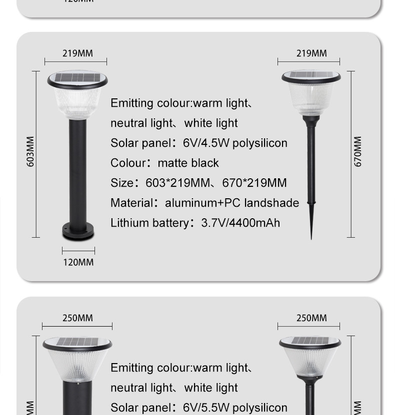 Landscape Garden In Ground Solar Garden Lights 6V 4.5W 219x620mm