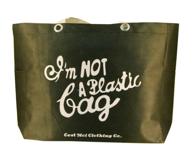 75g Black Fabric Zipper Shopping Bags, Non Woven Carry Bag With White Handle