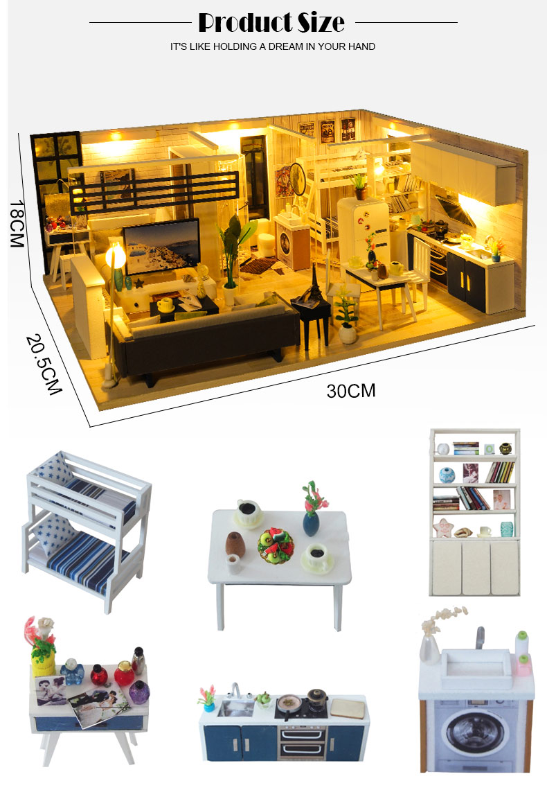 DIY Wooden Doll Houses Miniature Furniture Kit For Children Birthday