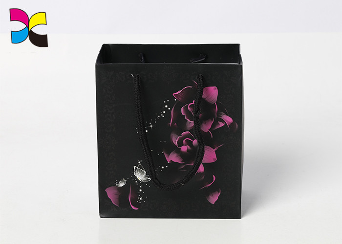 Gold Foil Logo Printed Shopping Paper Bags / Personalized Black Gift Bags