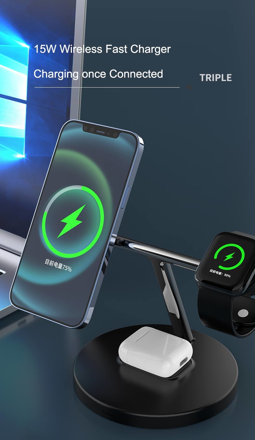 ABS Qi Multi Function Wireless Charger For Iphone 12 Mini Airpods
