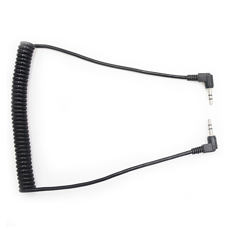 90 Degree Male to Male 3.5mm Jack Coiled Headphone Stereo Aux Audio Extension Cable