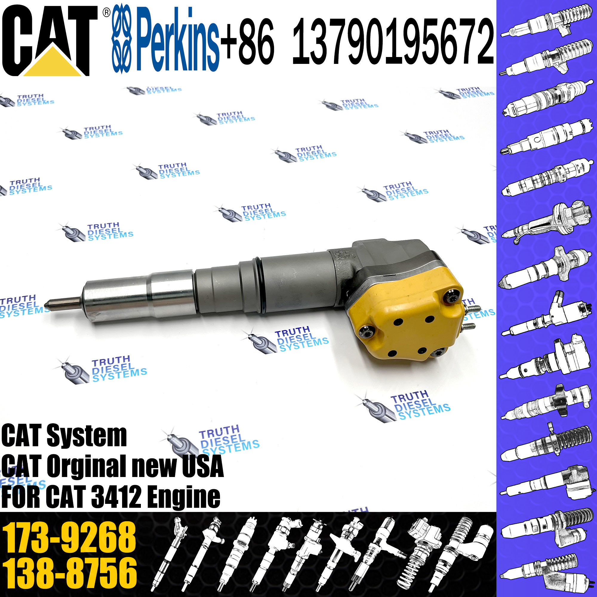 Common Rail Injector 173-9267 173-9268 173-9379 138-8756 155-1819 232-8756 111-7916 For C-A-T Caterpillar 3412 Engine