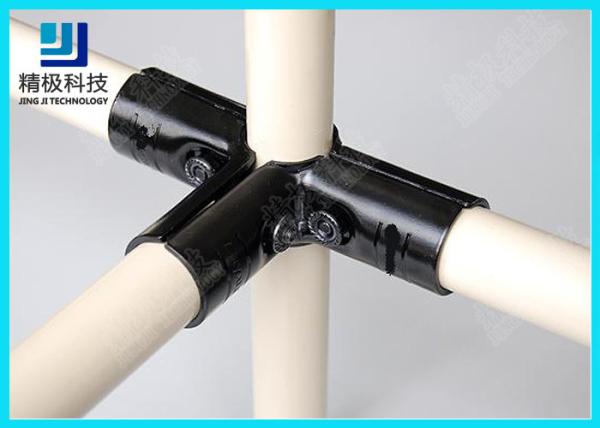 Black Electrophoresis 3 Way Metal Joint Pipe Rack Fittings For Revolving Car