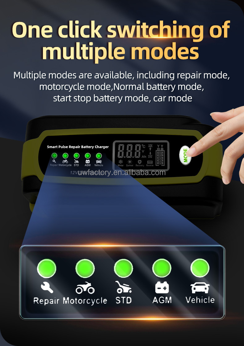 125W Output Power Full Intelligent Automatic Repair Battery Charger for 12V 10A Quick Charging Car Battery and Motorcycle