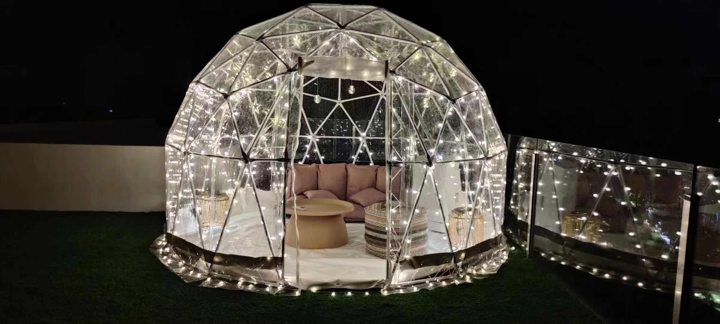 Steel Frame Coffee Geodesic Dome Tent Clear PVC For Restaurant