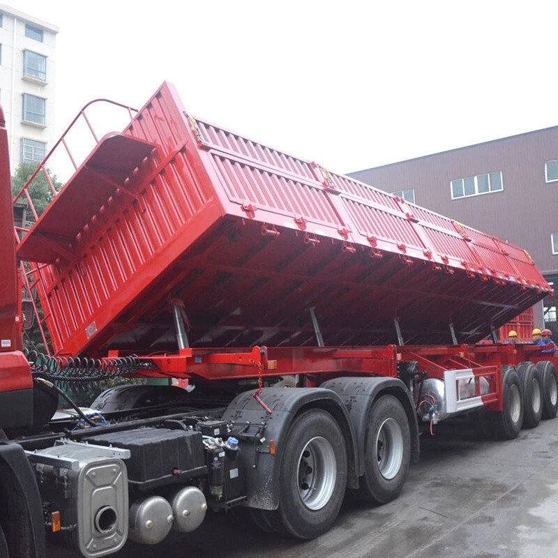 Efficient Loading And Unloading Cargo Tri-axle Side Tipper Trailer 70 Tons Heavy Loads Dump Trucks