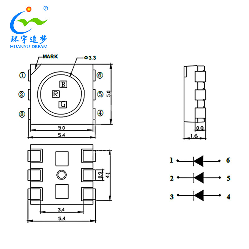 0.5W Multi Color SMD 5050 RGB LED Red Green Blue 3 In 1 For Decoration