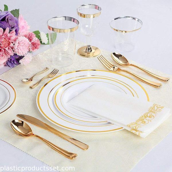 10.25'' Hot Selling Plastic Plate With Gold Rim Factory Wholesale Bulk Custom