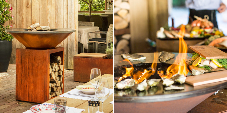 Outdoor Corten Steel Fire Pit BBQ with Wood Storage