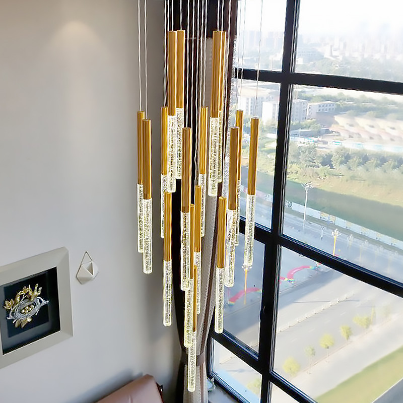 Modern LED Crystal Chandeliers gold Loft Staircase Indoor hotel large chandelier (WH-NC-112)