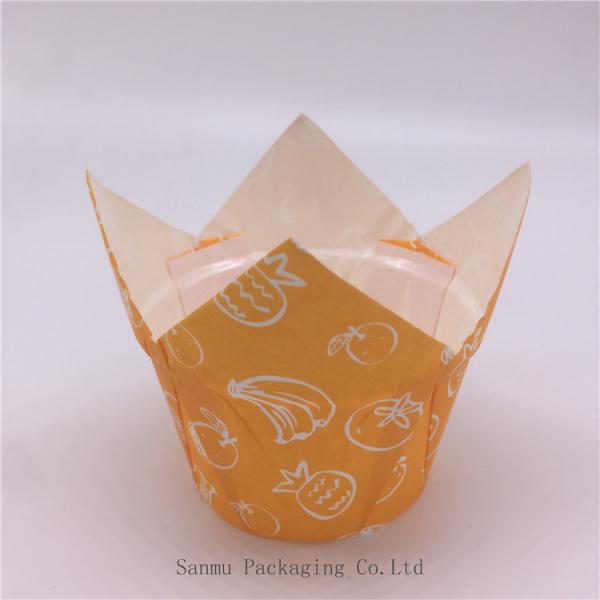 PET Film Coated Tulip Shaped Cupcake Liners , Tulip Baking Cups For Muffin