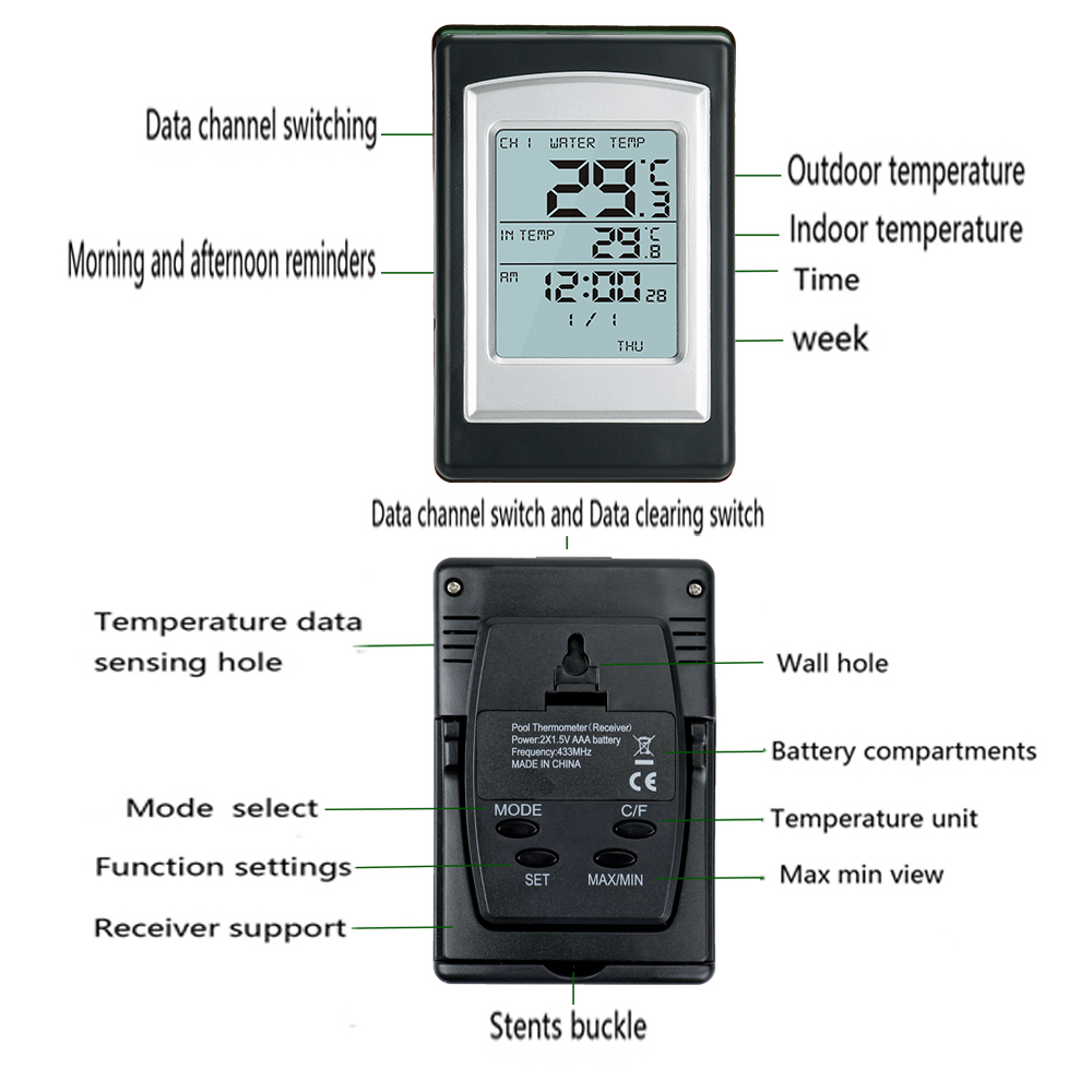 Remote Wireless Floating Pool Thermometer With Solar Energy Power Supply And Display