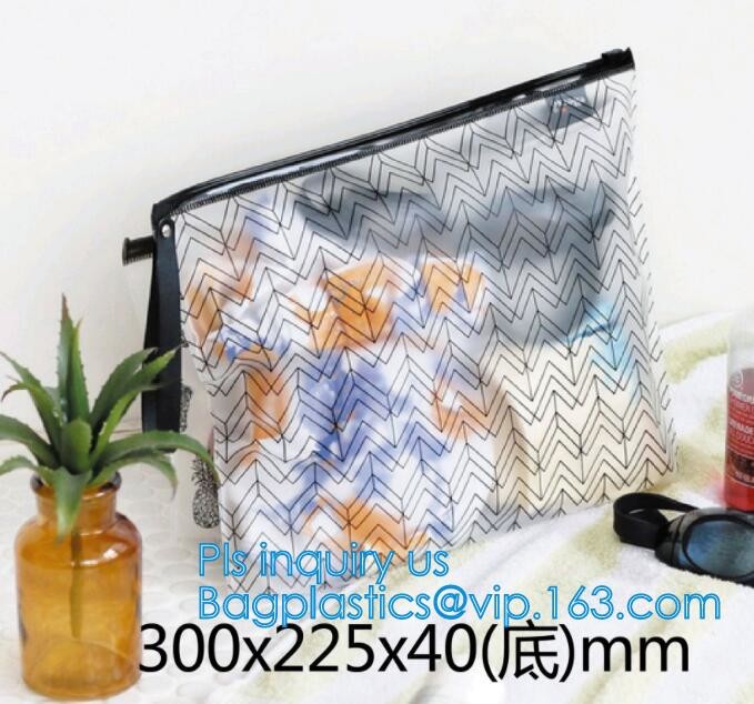 slider LDPE A5 plastic document bag, Zipper slider clear custom undergarment packaging bag, Frosted PVC Swimwear Packing