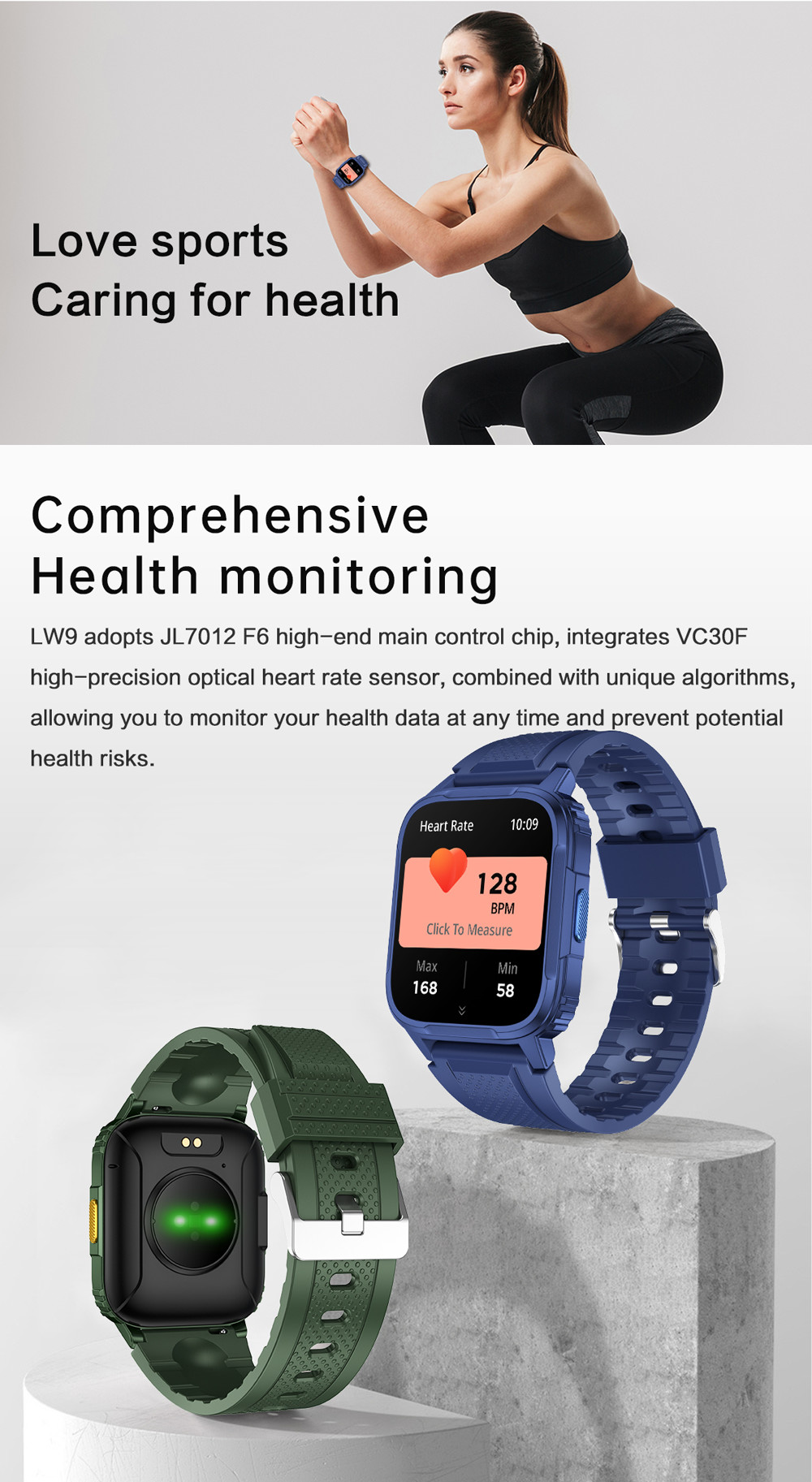 LW9 App Heart Rate Sport Smart Watches Magnetic Charging With 1.95 Inch IPS Screen