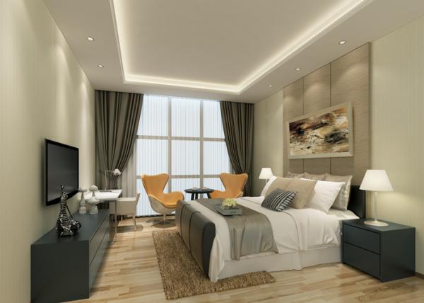 Non Woven Interior Decorating Wallpaper , Beige Flocking Striped Wallpaper For