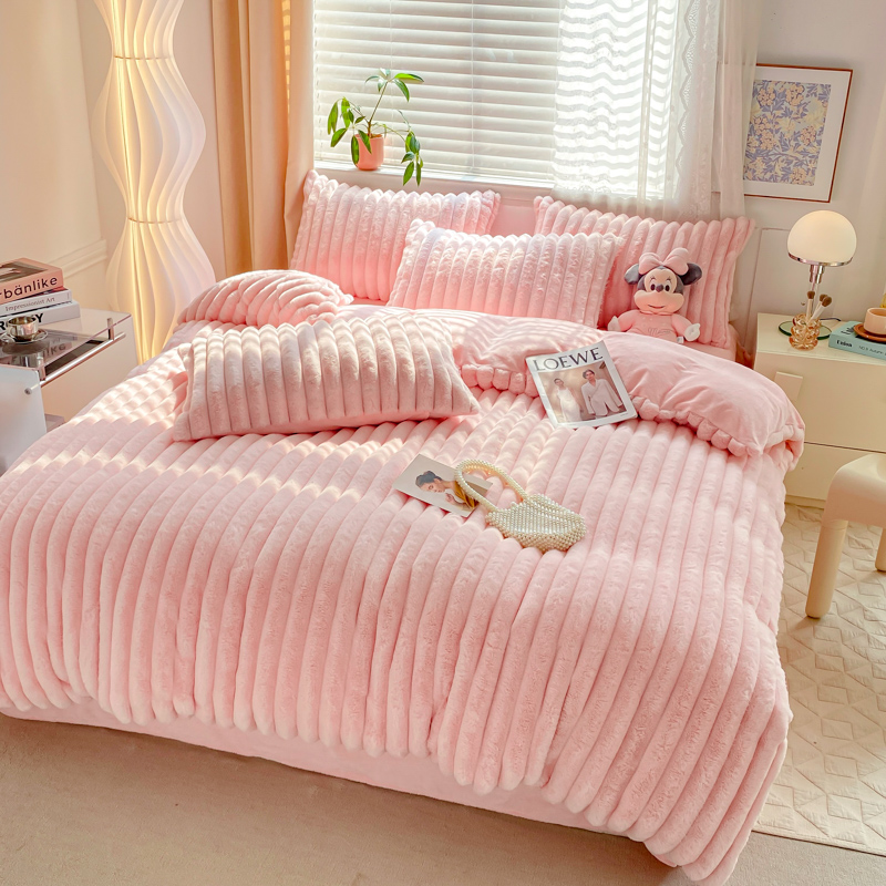 Hot Furry Design Rabbit Faux Fur Fluffy Plush Warm Duvet Cover Set Four-piece Bedding Set