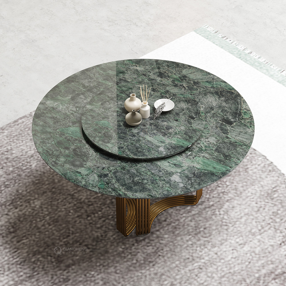 Luxury Round Dining Room Tables With Faux Marble Top Metal Base Brushed Gold
