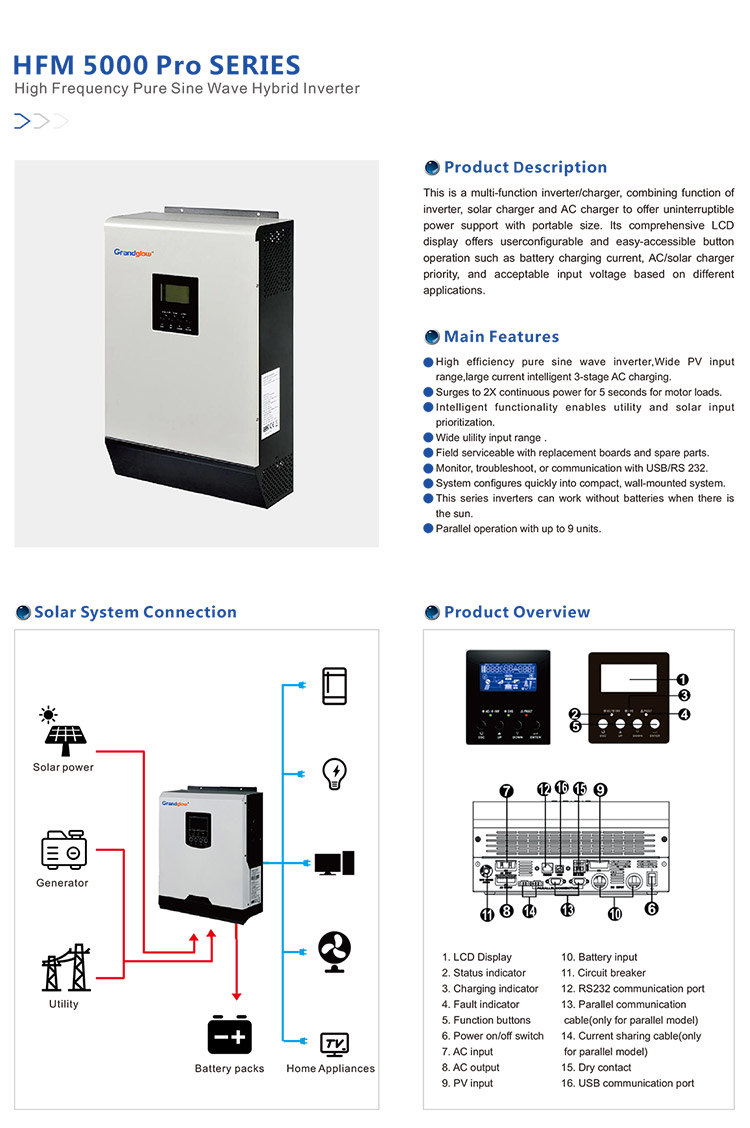 5KW Hybrid Off Grid Inverter High Frequency Pure Sine Wave Inverter HFM