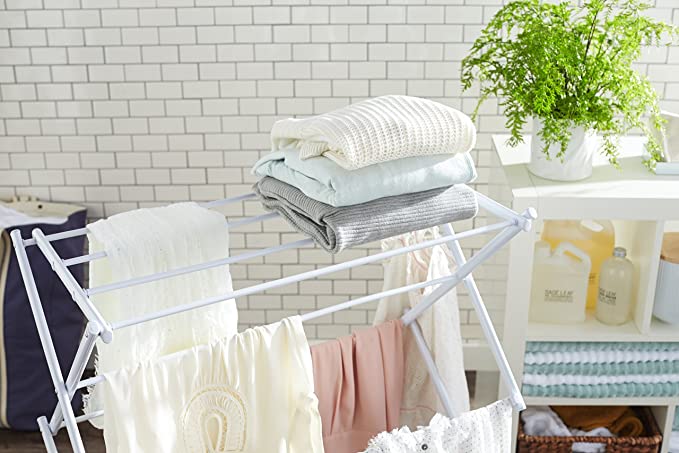 White Foldable Alloy Steel Clothes Drying Laundry Rack