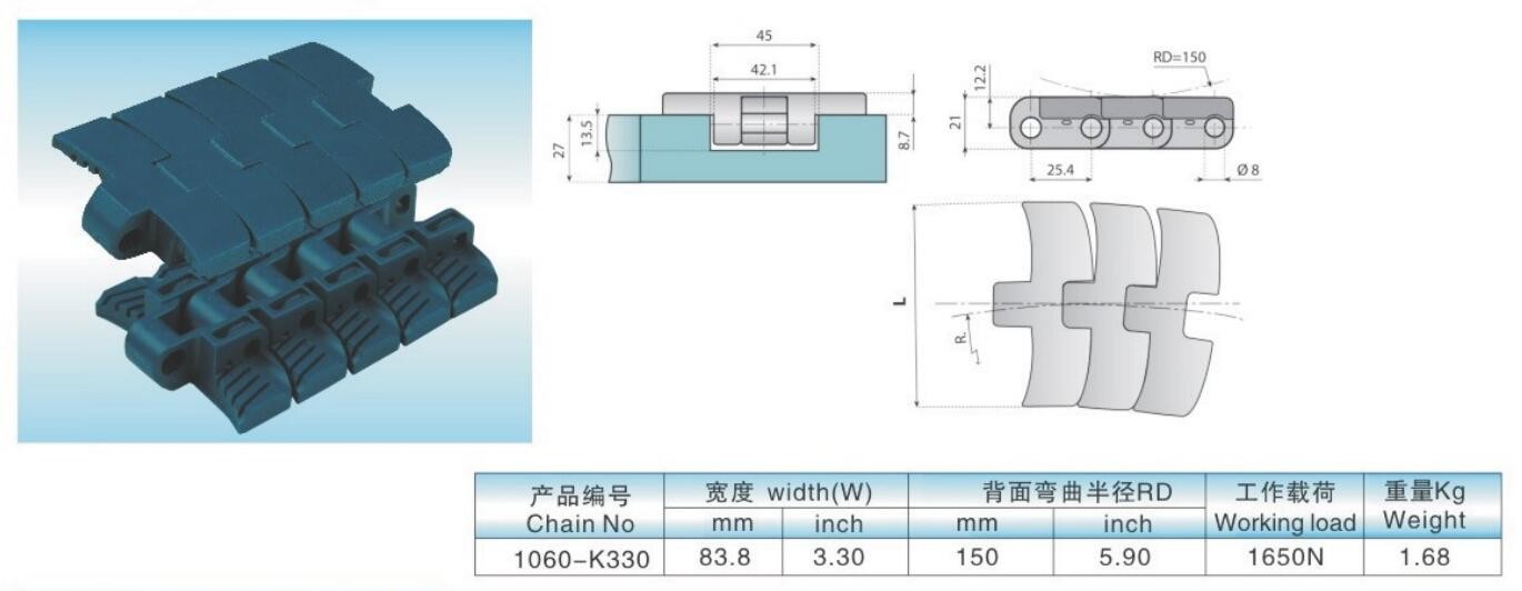 flat top Plastic Chain Conveyor Chains in 10ft/Box for Industrial Use