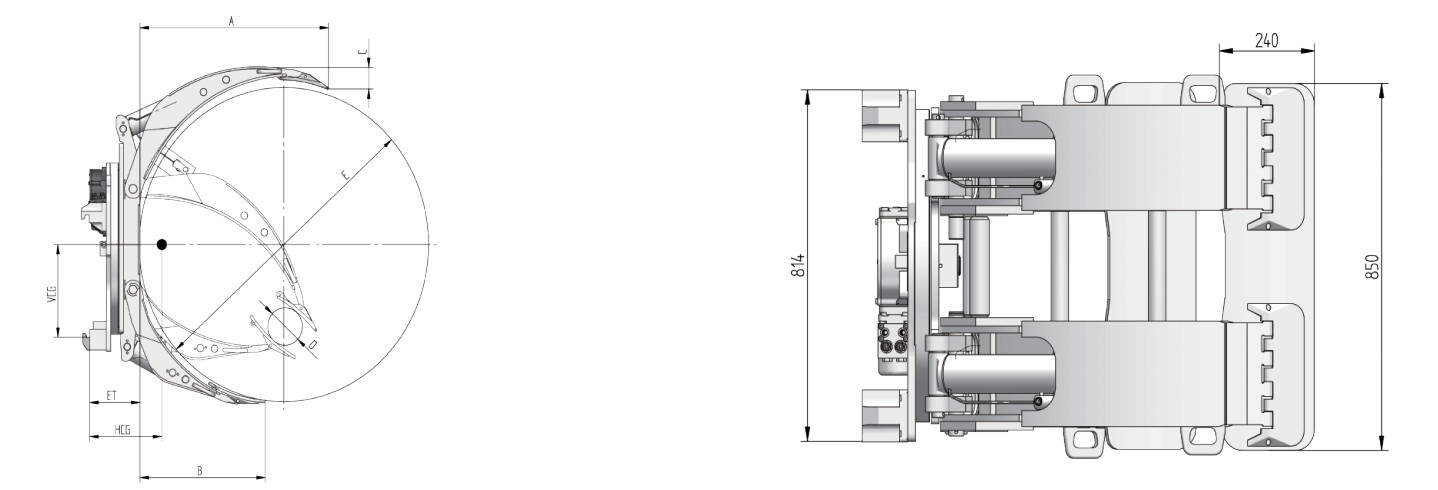 5000LBS Forklift Paper Roll Clamp 195mm Effective Thickness