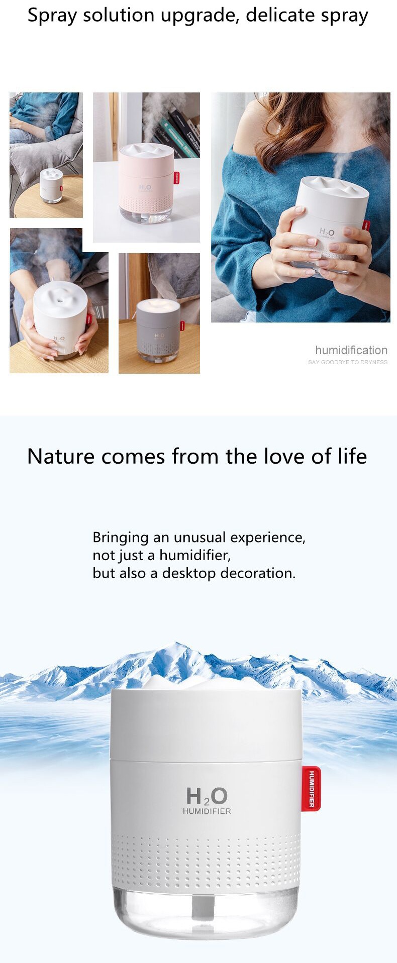 Homefish OEM Luftbefeuchter 500ml Water Tank Capacity Pure Mist Humidifyers Air Portable Desktop H20