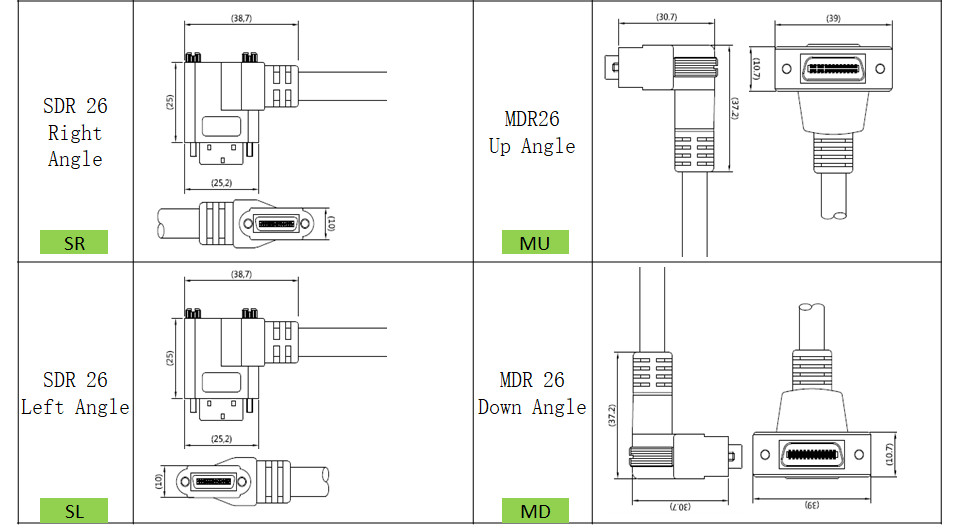 Mini PoCL Cable AIA standard SDR Right Angled to MDR CCD Camera Cable