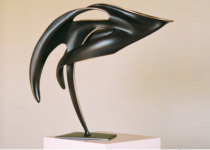 Custom Design Art Deco Bronze Sculpture Abstract Black - Chrome Lacquered