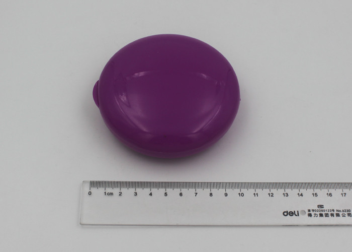 Purple Double Cap Round Pill Box With Seven Compartments / Travel Pill Holder